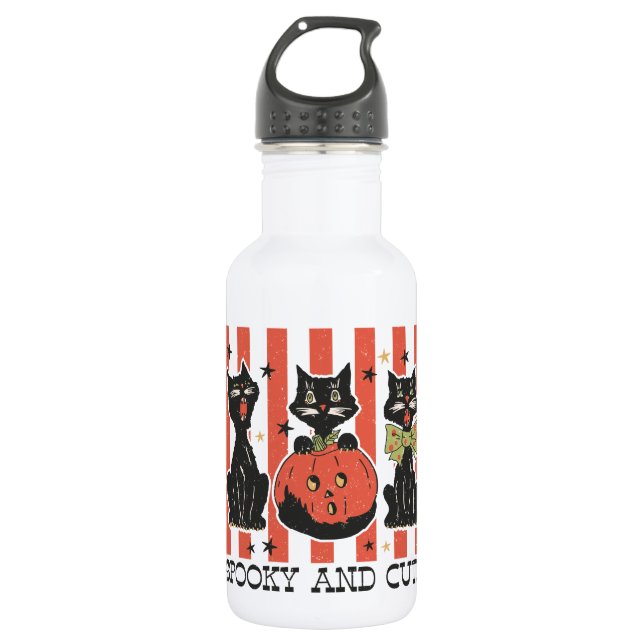 Bouteille D'eau Éffrayant et mignon - Chat noir et Citrouille (Devant)
