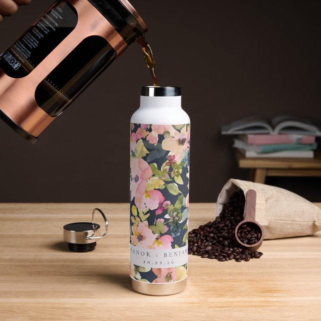 Bouteille D'eau Elégant Aquarelle de marine rose Floral Custom Wed (Gym)