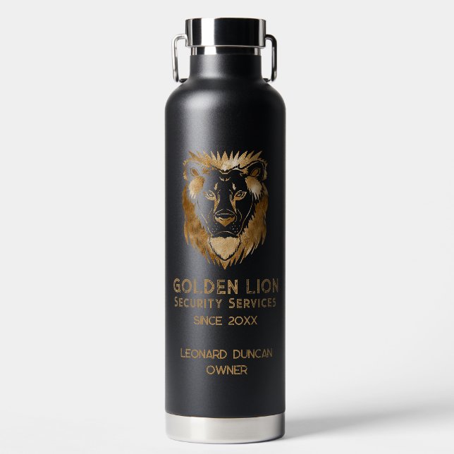Bouteille D'eau Élégant Black Gold Lion Luxe Business Logo (Avant)