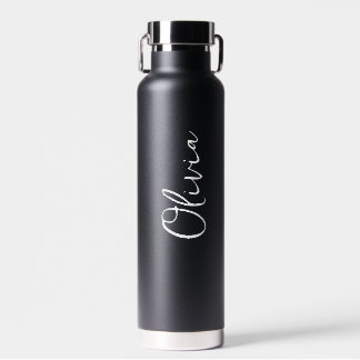 Bouteille D'eau Élégant écriture nom personnalisé minimaliste noir