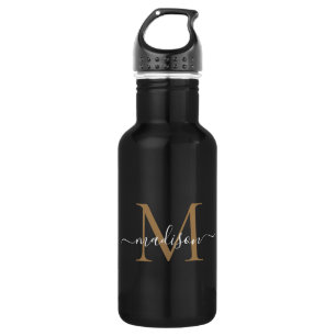 Bouteille D'eau Élégant Monogramme d'or noir Feminine Nom du scrip