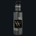 Bouteille D'eau Élégant Monogramme d'or noir moderne<br><div class="desc">Elégante bouteille d'eau monogramme feuille couleur aquarelle avec un premier monogramme or sur un arrière - plan noir chic. Conçu par Thisisnotme©</div>