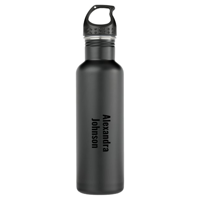 Bouteille D'eau Élégant Monogramme noir de charbon tendance (Devant)