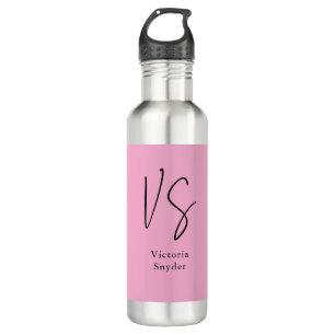 Bouteille D'eau Élégant Monogramme Professionnel Rose clair