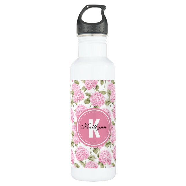 Bouteille D'eau Élégant Motif de fleurs d'hydragea rose (Devant)