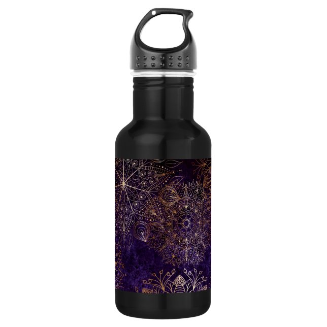 Bouteille D'eau Élégant or et violet Motif de mandala Floral (Devant)