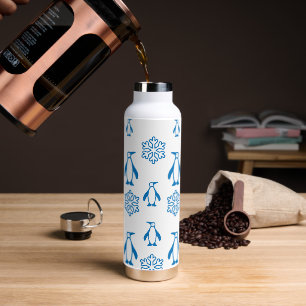Bouteille D'eau Élégant Pingouins Bleus avec Motif de flocons de n