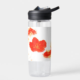 Bouteille D'eau Élégant Poisson Koi et Art de Fleur Rouge | Style