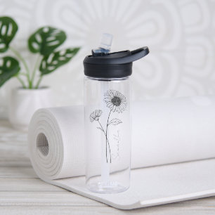 Bouteille D'eau Élégant Script Aster Septembre Nom de la fleur de