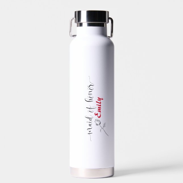 Bouteille D'eau Élégant script personnalisé avec bouton de rose (Avant)