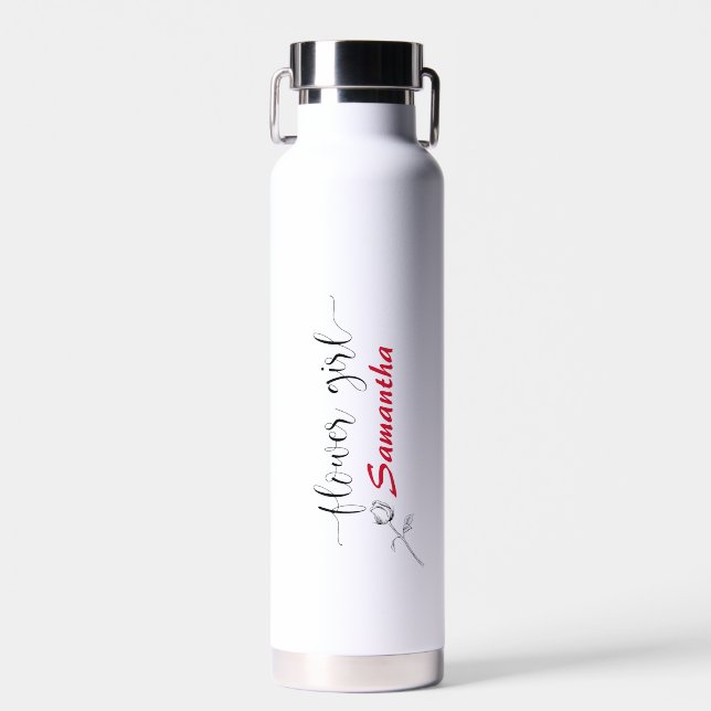 Bouteille D'eau Élégant script personnalisé avec Rosebud (Avant)
