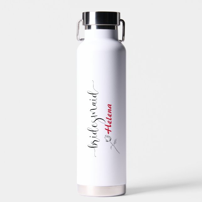 Bouteille D'eau Élégant script personnalisé avec Rosebud (Avant)
