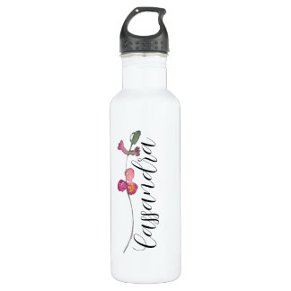 Bouteille D'eau Élégant Script Personnalisé Joli Feminine Floral