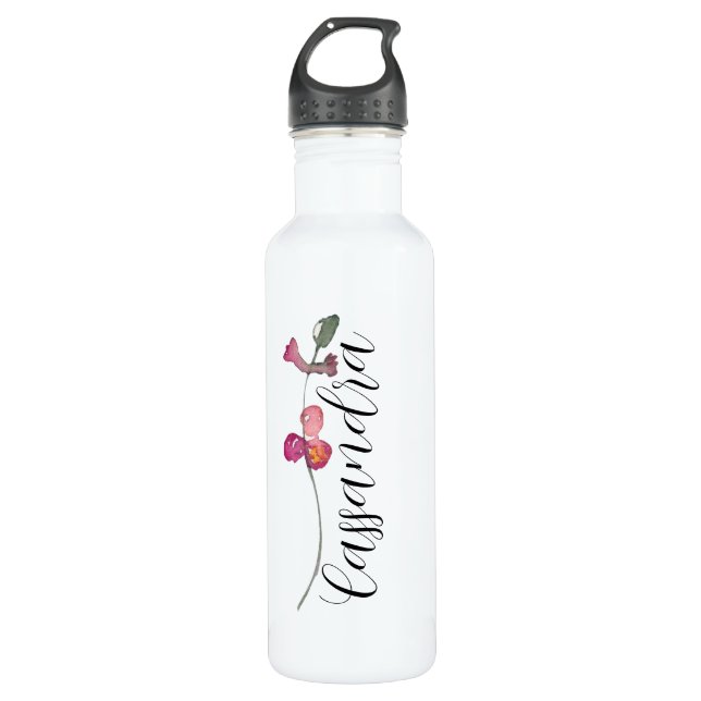 Bouteille D'eau Élégant Script Personnalisé Joli Feminine Floral (Devant)