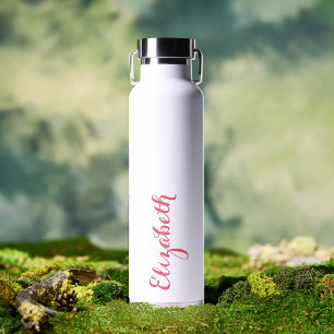 Bouteille D'eau Élégant script rose Nom personnalisé Monogramme bl