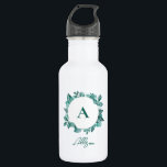 Bouteille D'eau Elégant vert Turquoise Aquarelle Monogramme<br><div class="desc">Belle verdure turquoise fait une déclaration élégante. Vous pouvez personnaliser avec vos informations et modifier le libellé.</div>