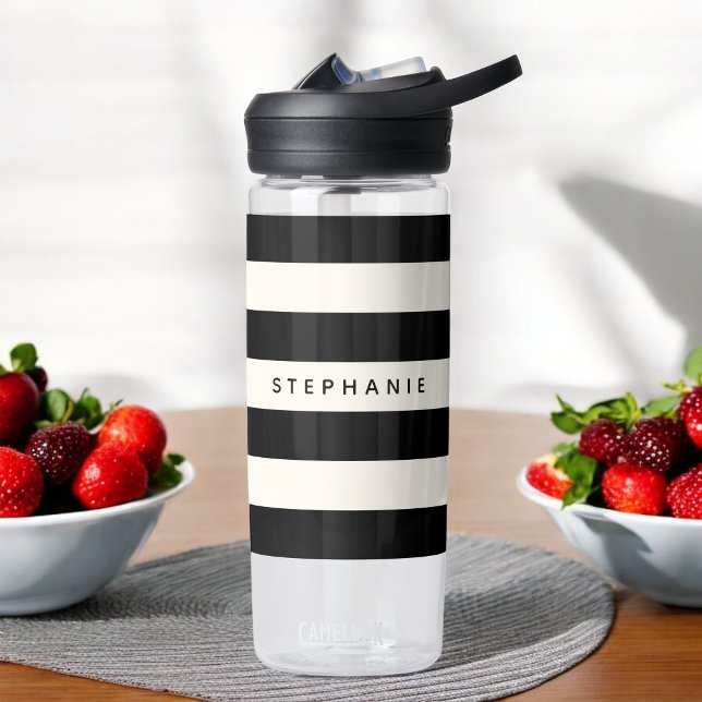 Bouteille D'eau Élégante bande noire et blanche avec n'importe que (Personalize with any name!)
