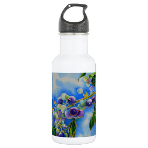 Bouteille D'eau Elégante peinture à l'aquarelle de bleuet