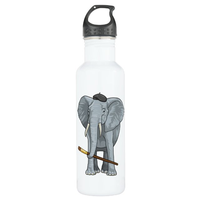 Bouteille D'eau Eléphant comme peintre avec pinceau (Devant)