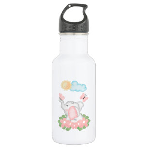 Bouteille D'eau Eléphant mignon bébé avec fleurs roses