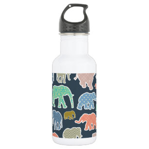 Bouteille D'eau Éléphants Colorés, Motif D'Éléphants, Zigzag
