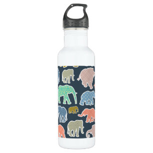Bouteille D'eau Eléphants Colorés, Motif Des Eléphants, Zigzag