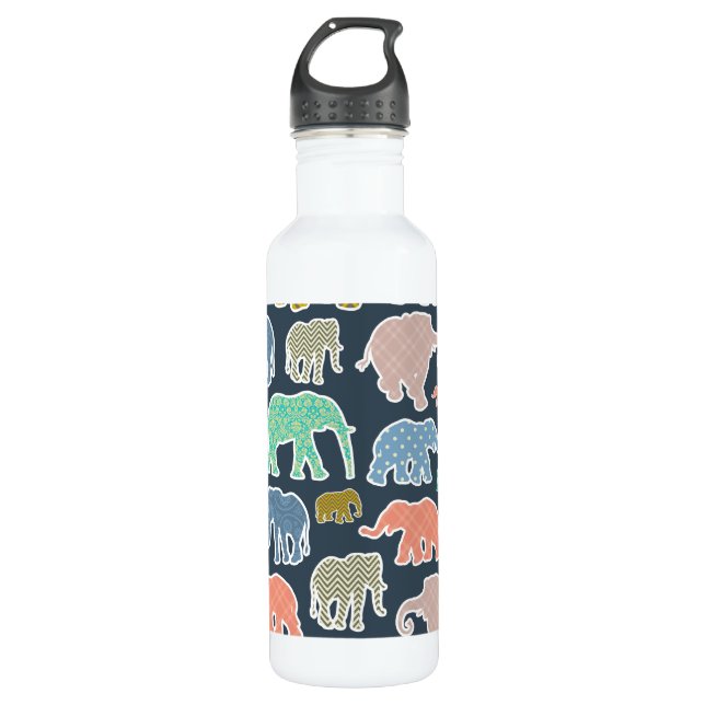 Bouteille D'eau Eléphants Colorés, Motif Des Eléphants, Zigzag (Devant)