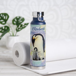 Bouteille D'eau Empereur Penguin avec l'aquarelle de bébé poussin
