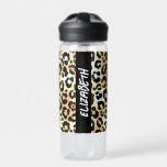 Bouteille D'eau Empreinte de léopard<br><div class="desc">Un empreinte de léopard amusant couvre cette bouteille d'eau personnalisée avec votre nom imprimé verticalement en lettres chic sur les deux côtés en noir. PLUS de designs dans notre collection.</div>