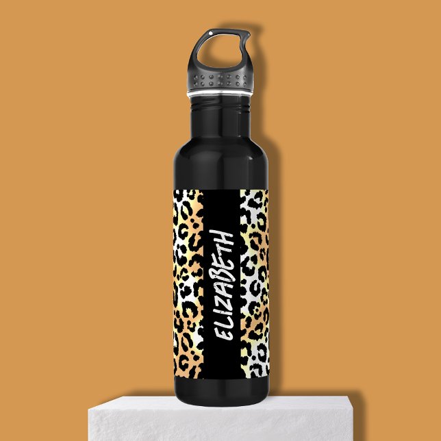 Bouteille D'eau Empreinte de léopard chic (Personalized chic leopard print stainless steel water bottle)