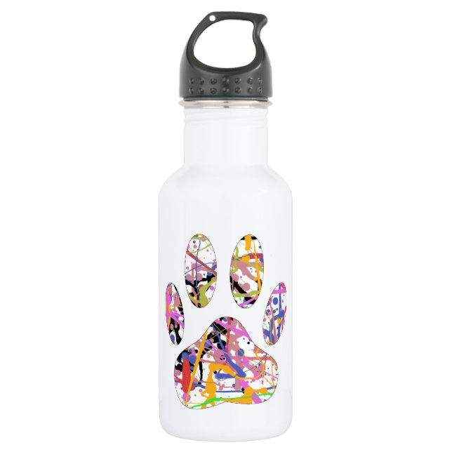 Bouteille D'eau Empreinte de patte de chien de peinture (Devant)