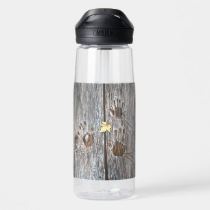 Bouteille D'eau Empreintes à main Oiseaux sur planches en bois ave