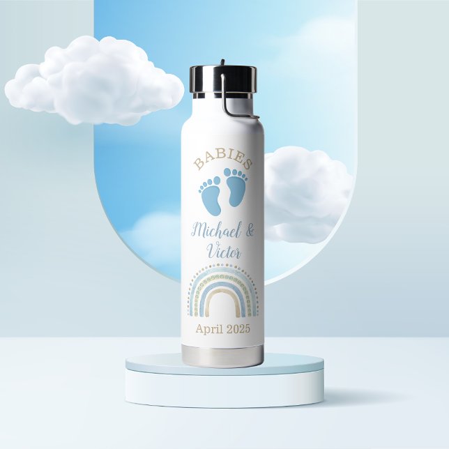 Bouteille D'eau Empreintes arc-en-ciel personnalisées Twin Boys (Créateur téléchargé)