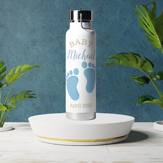 Bouteille D'eau Empreintes Bébé Bleu Nom (Créateur téléchargé)