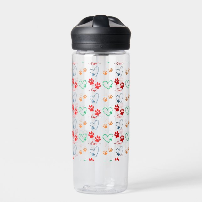 Bouteille D'eau Empreintes de pattes de CHIENS mignons et COEURS D (Extérieur)