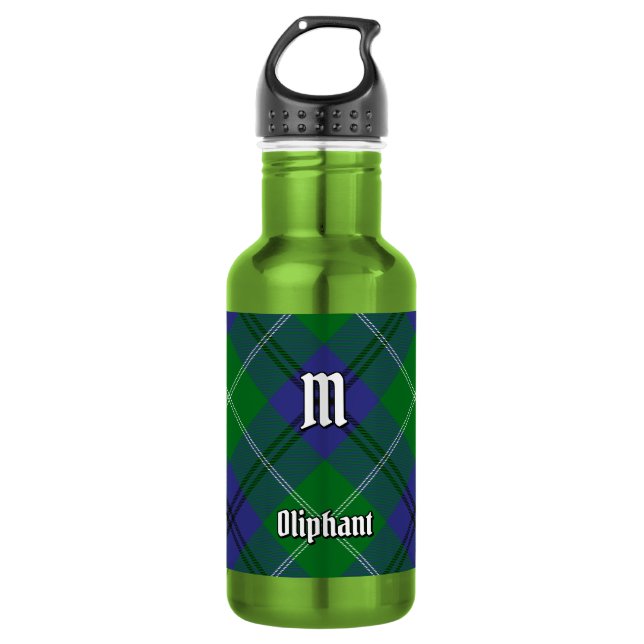 Bouteille d'eau en acier avec tartan du clan Oliph (Devant)