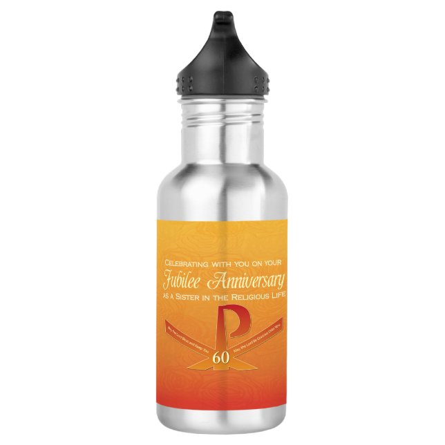 Bouteille D'eau En Acier Inoxydable 60e anniversaire de jubilé Nun Pax Cross, Orange (Droite)