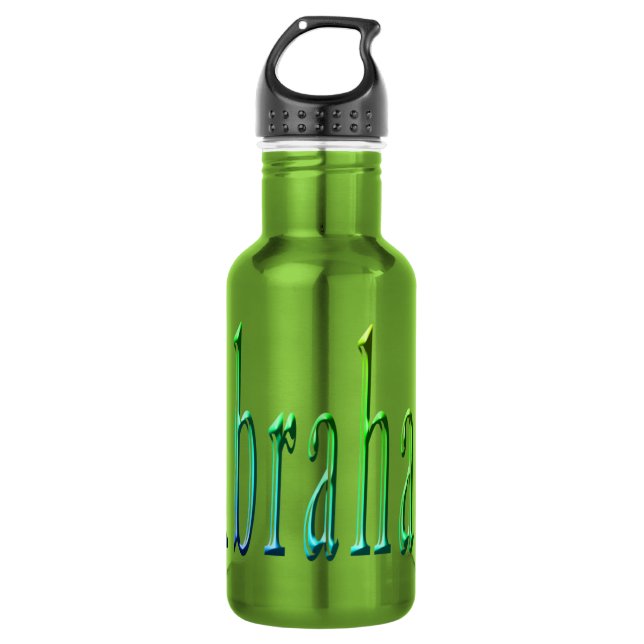 Bouteille D'eau En Acier Inoxydable Abraham Nom En Bleu Vert Et Jaune, (Devant)