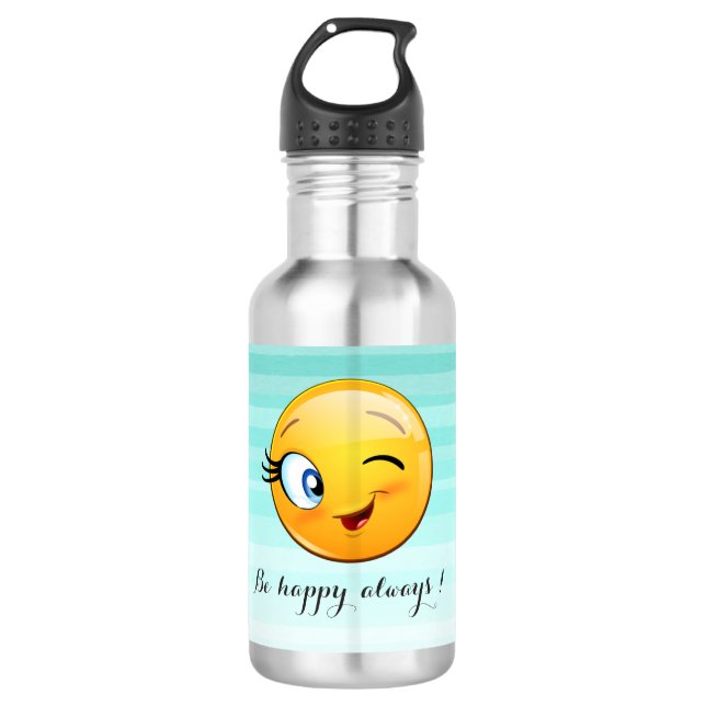 Bouteille D'eau En Acier Inoxydable Adorable Winking Emoji Face-Be heureux toujours (Devant)