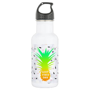 Bouteille D'eau En Acier Inoxydable ananas tropical hivernal blanc marbre
