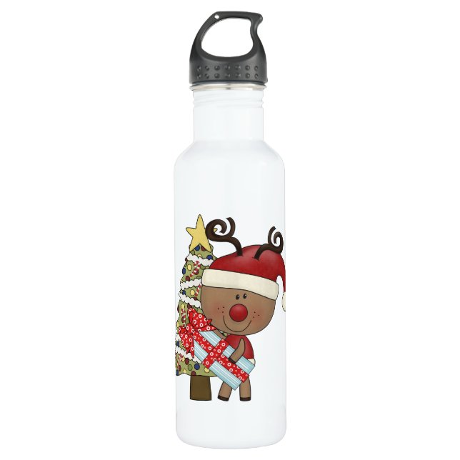 Bouteille D'eau En Acier Inoxydable Arbre de vacances Rudy Reindeer (Devant)