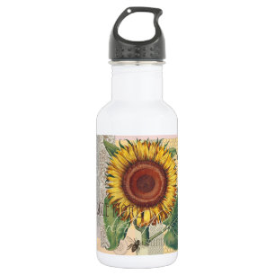 Bouteille D'eau En Acier Inoxydable Art de fleur de damas vintage tournesol
