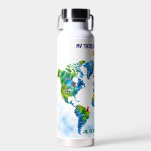 Bouteille d'eau en acier inoxydable avec carte du 