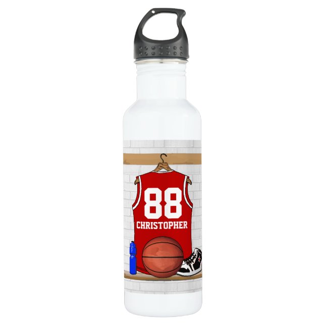 Bouteille D'eau En Acier Inoxydable Basket-ball rouge et blanc personnalisé Jersey (Devant)