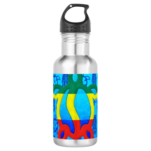 Bouteille D'eau En Acier Inoxydable Bleu Tiki de Rasta Honu (Devant)