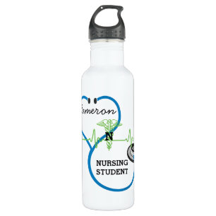 Bouteille D'eau En Acier Inoxydable Blue Stethoscope Nursing Nom de l'étudiant