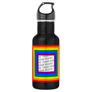 Bouteille D'eau En Acier Inoxydable CADRE DE DRApeau ARC-EN-CIEL + votre signe ou imag