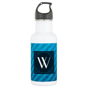 Bouteille D'eau En Acier Inoxydable Carré Monogramme sur bandes diagonales bleues