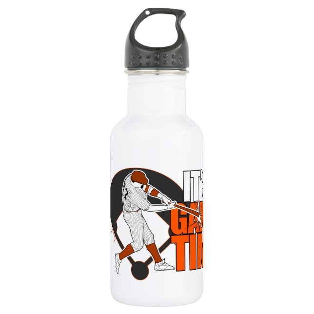 Bouteille D'eau En Acier Inoxydable C'est l'heure du jeu - Baseball (Orange) (Devant)