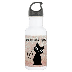 Bouteille D'eau En Acier Inoxydable Chat noir fantaisiste pailleté - Réveillez-vous et